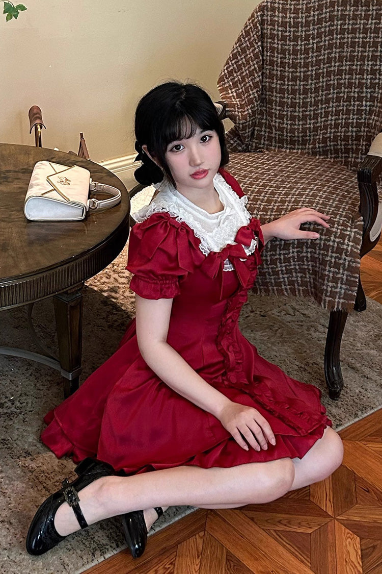 Sweet Lolita Dress - Wine Red Annie's Gift, Red, Short Version, Plus Size, Short Length - additional product view 6