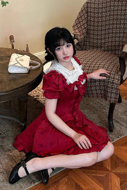 Sweet Lolita Dress - Wine Red Annie's Gift, Red, Short Version, Plus Size, Short Length - additional product view 6