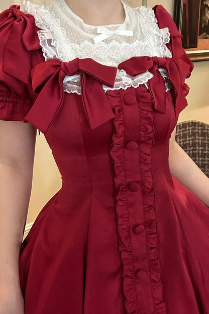 Sweet Lolita Dress - Wine Red Annie's Gift, Red, Short Version, Plus Size, Short Length - additional product view 7