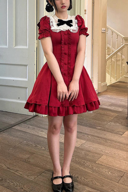 Sweet Lolita Dress - Wine Red Annie's Gift, Red, Short Version, Plus Size, Short Length - main product image