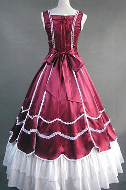 Sweet Lolita Dress - Wine Red Cotton Square Collar, Red, Square Collar, Gothic Style - additional product view 2