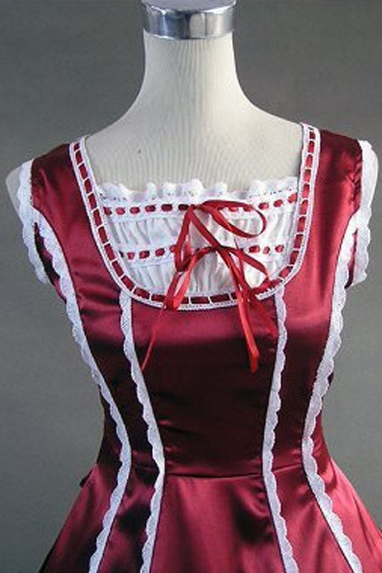 Sweet Lolita Dress - Wine Red Cotton Square Collar, Red, Square Collar, Gothic Style - additional product view 3