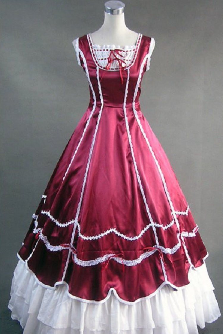 Sweet Lolita Dress - Wine Red Cotton Square Collar, Red, Square Collar, Gothic Style - main product image