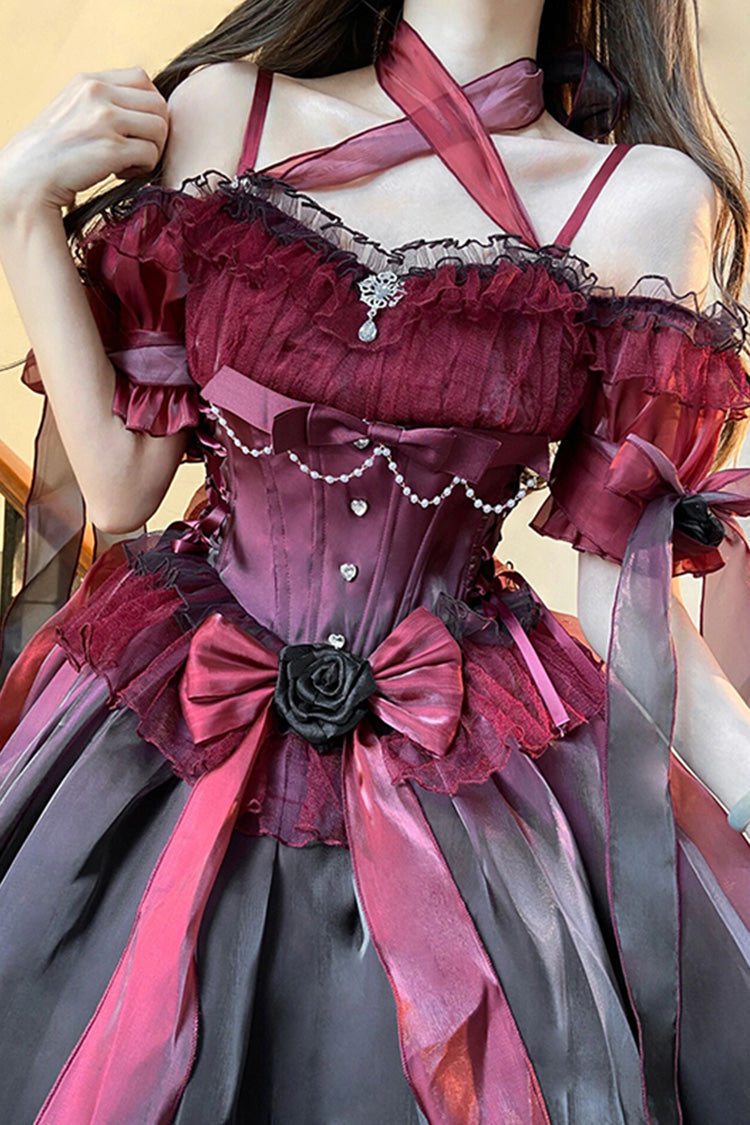 Sweet Lolita Dress - Wine Red Midsummer Dream, Red, Gothic Style, Lace Trim, Ruffled - additional product view 2
