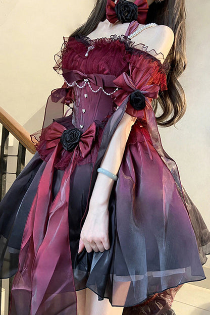 Sweet Lolita Dress - Wine Red Midsummer Dream, Red, Gothic Style, Lace Trim, Ruffled - additional product view 3