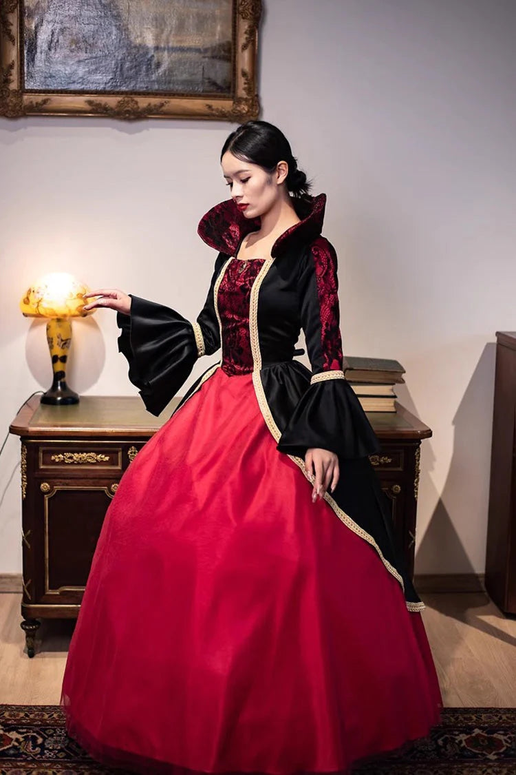 Sweet Lolita Dress - Wine Red Print Medieval Court, Red, Victorian Style, Printed - additional product view 3