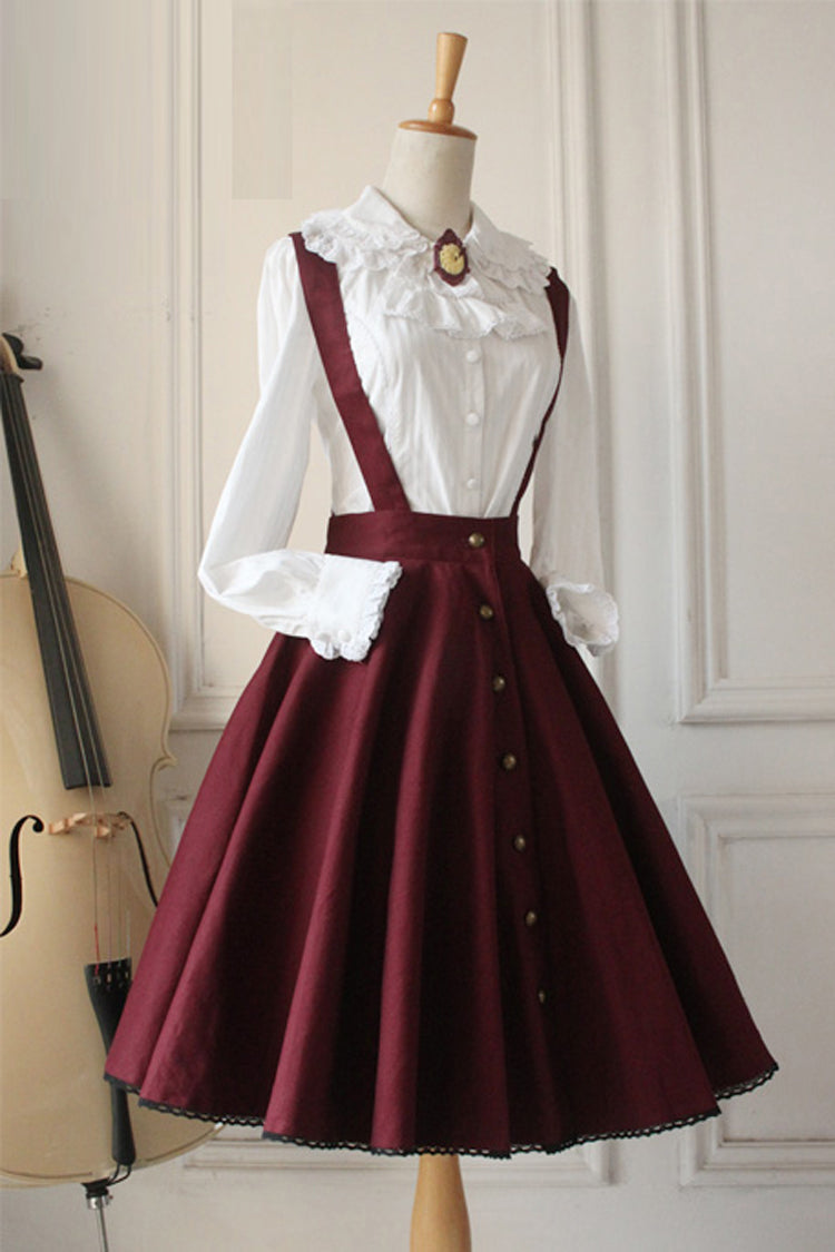 Sweet Lolita Dress - Wine Vintage Single Breasted, Wine, Classic Style, Ruffled - additional product view 2