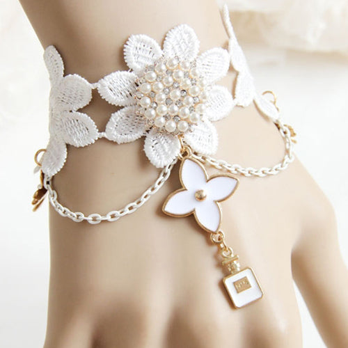 Sweet Lolita Dress - Wrist Flower, White, Women's Style, Lace Trim, Gothic Style - main product image