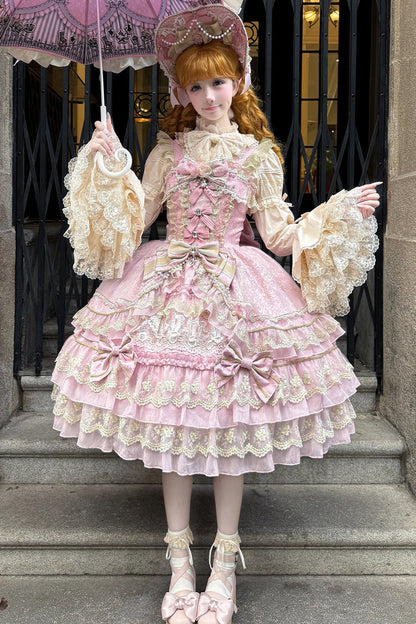 Sweet Lolita Headdress - Crown Of Gems, Pink, Layered, Bow Detail, Lace Trim - additional product view 2