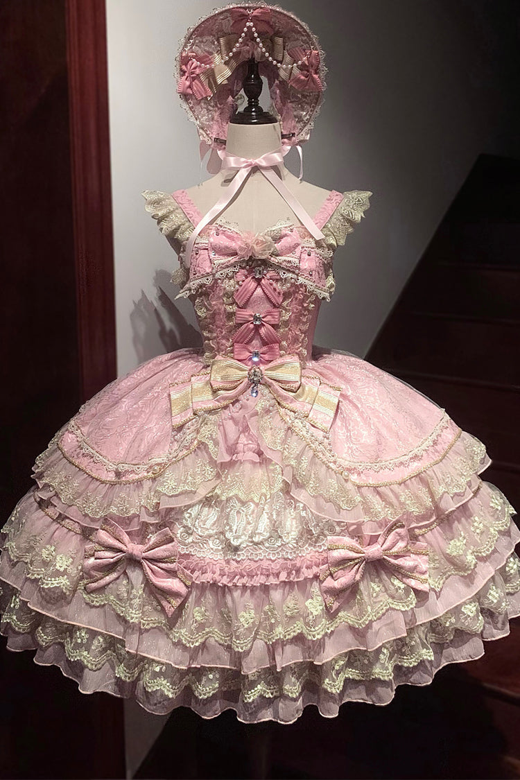 Sweet Lolita Headdress - Crown Of Gems, Pink, Layered, Bow Detail, Lace Trim - additional product view 3