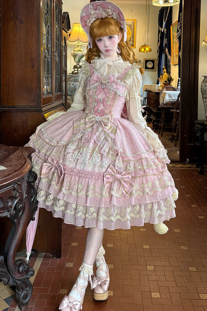 Sweet Lolita Headdress - Crown Of Gems, Pink, Layered, Bow Detail, Lace Trim - additional product view 4
