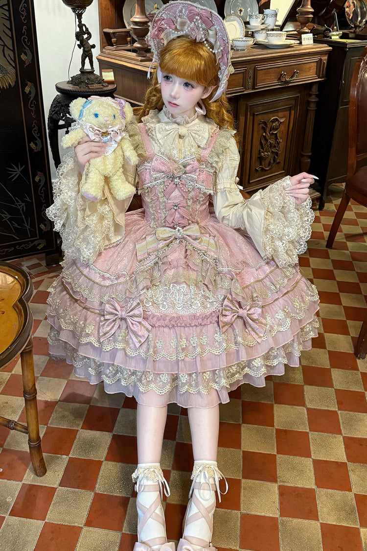 Sweet Lolita Headdress - Crown Of Gems, Pink, Layered, Bow Detail, Lace Trim - additional product view 5