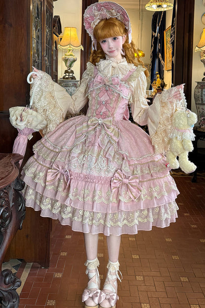 Sweet Lolita Headdress - Crown Of Gems, Pink, Layered, Bow Detail, Lace Trim - additional product view 6
