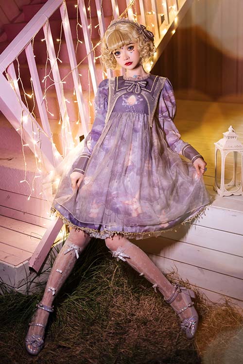 Sweet Lolita Headdress - Light Blue Round Neck, Blue, Lace Trim - additional product view 2