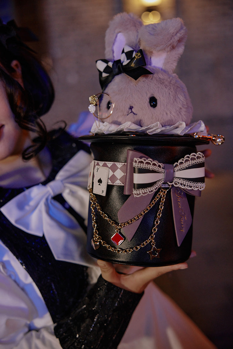 Sweet Lolita Headdress - Magic Rabbit Hat, 3 Colors, Bow Detail - One-Size Black/Purple option