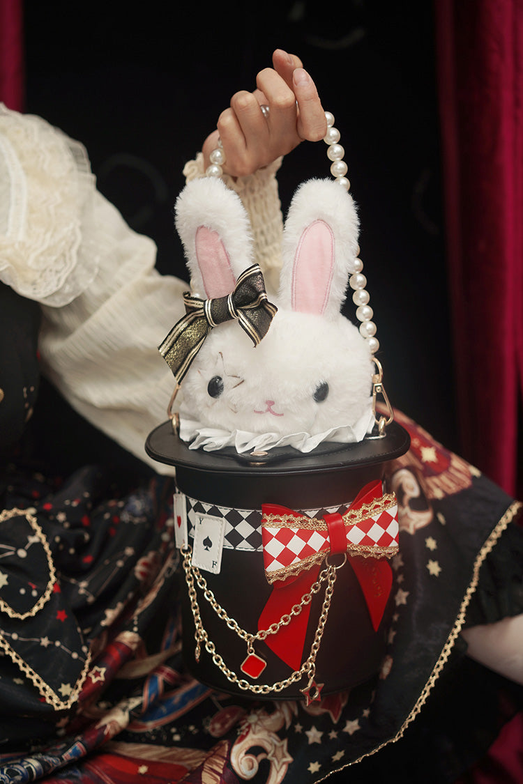 Sweet Lolita Headdress - Magic Rabbit Hat, 3 Colors, Bow Detail - One-Size Black/Red option