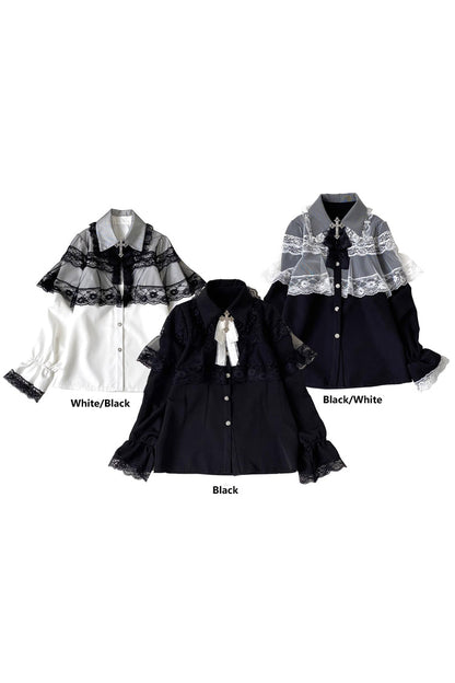Sweet Lolita Headdress - Mist Veil, 3 Colors, Lace Trim, Long Sleeves - One-Size Black/White option