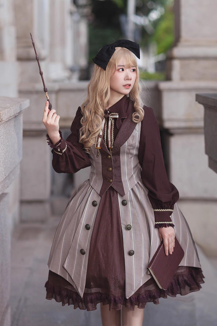 Sweet Lolita Jacket - Brown/grey Witch's Notes, 2 Colors, Ruffled, Classic Style - additional product view 2
