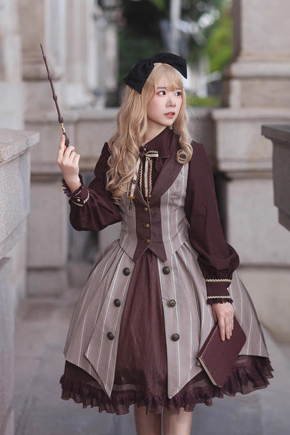 Sweet Lolita Jacket - Brown/grey Witch's Notes, 2 Colors, Ruffled, Classic Style - additional product view 2