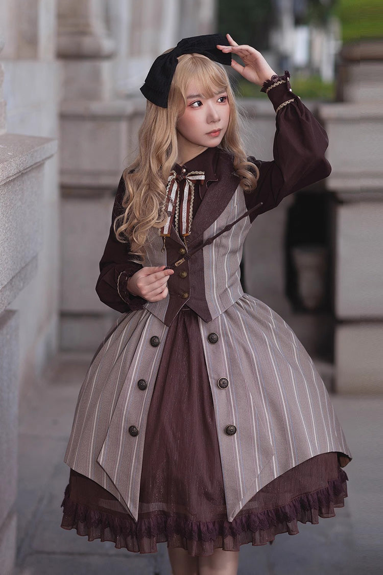 Sweet Lolita Jacket - Brown/grey Witch's Notes, 2 Colors, Ruffled, Classic Style - additional product view 3