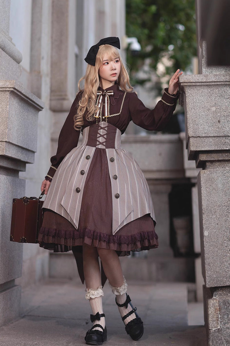 Sweet Lolita Jacket - Brown/grey Witch's Notes, 2 Colors, Ruffled, Classic Style - additional product view 4