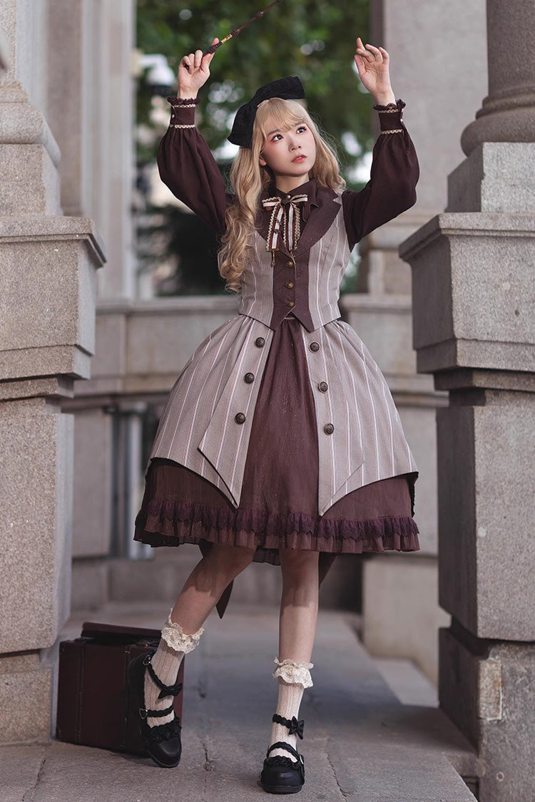 Sweet Lolita Jacket - Brown/grey Witch's Notes, 2 Colors, Ruffled, Classic Style - additional product view 5
