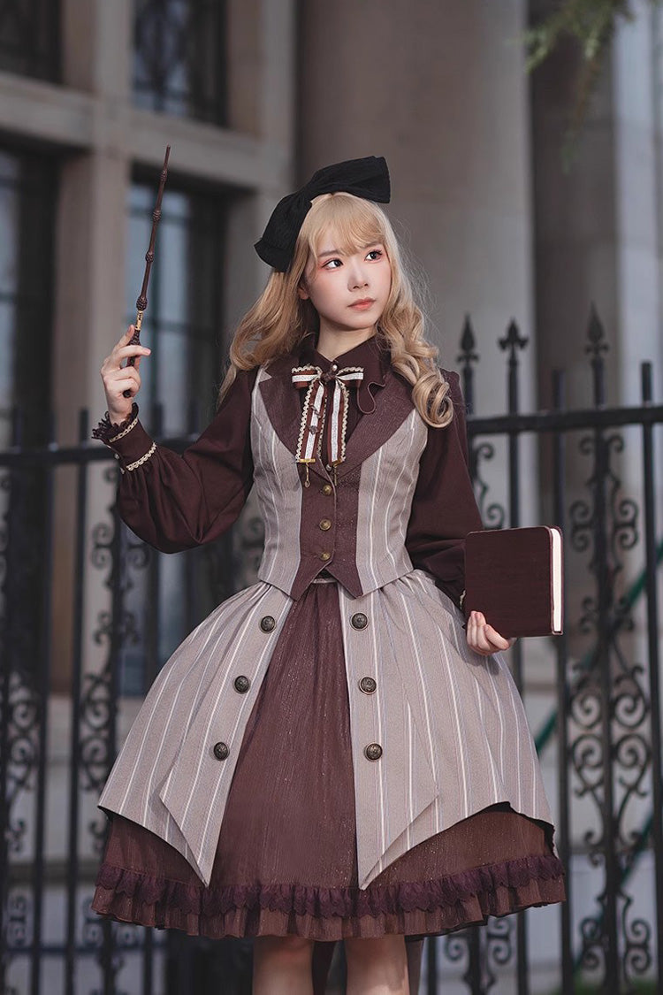 Sweet Lolita Jacket - Brown/grey Witch's Notes, 2 Colors, Ruffled, Classic Style - additional product view 6