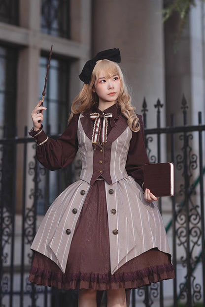 Sweet Lolita Jacket - Brown/grey Witch's Notes, 2 Colors, Ruffled, Classic Style - additional product view 6