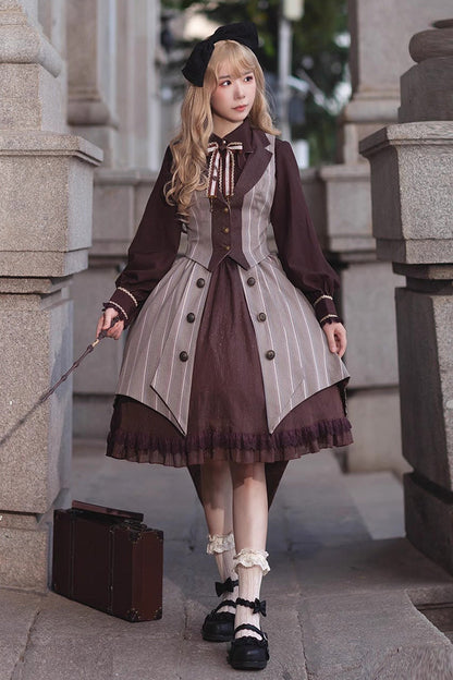 Sweet Lolita Jacket - Brown/grey Witch's Notes, 2 Colors, Ruffled, Classic Style - main product image