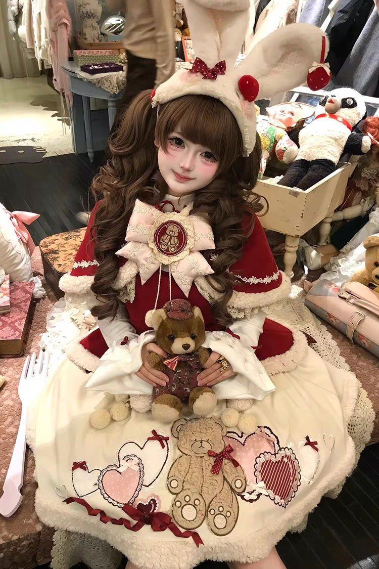 Sweet Lolita Jacket - New Year, Red, Long Sleeves, Bow Detail, Lace Trim - S Red(Set) / M Red(Set) / L Red(Set) option