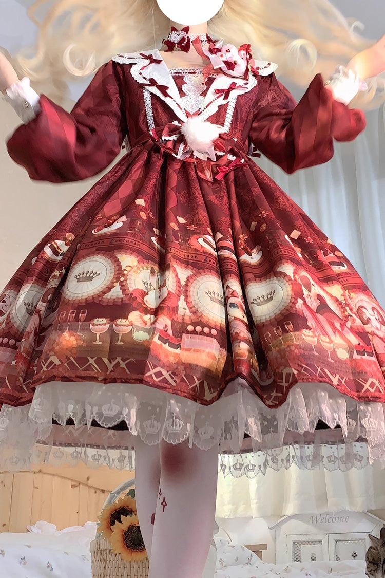 Sweet Lolita JSK - Afternoon Fantasia, Red, Bow Detail, Ruffled, Printed - additional product view 5