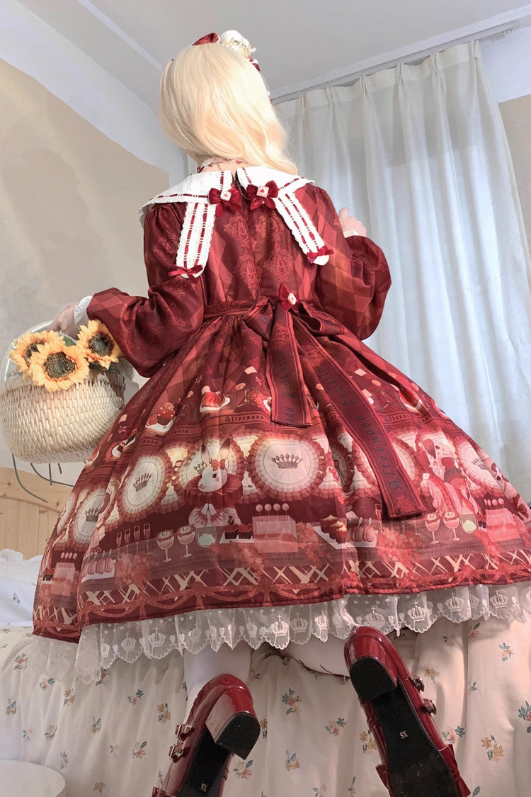 Sweet Lolita JSK - Afternoon Fantasia, Red, Bow Detail, Ruffled, Printed - additional product view 6