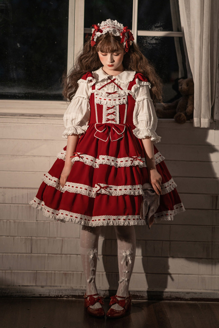 Sweet Lolita JSK - Antique Dolls Triple-layered, Red, Bow Detail - additional product view 2