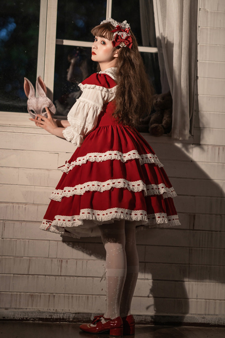 Sweet Lolita JSK - Antique Dolls Triple-layered, Red, Bow Detail - additional product view 3