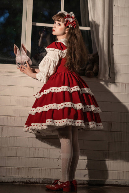 Sweet Lolita JSK - Antique Dolls Triple-layered, Red, Bow Detail - additional product view 3