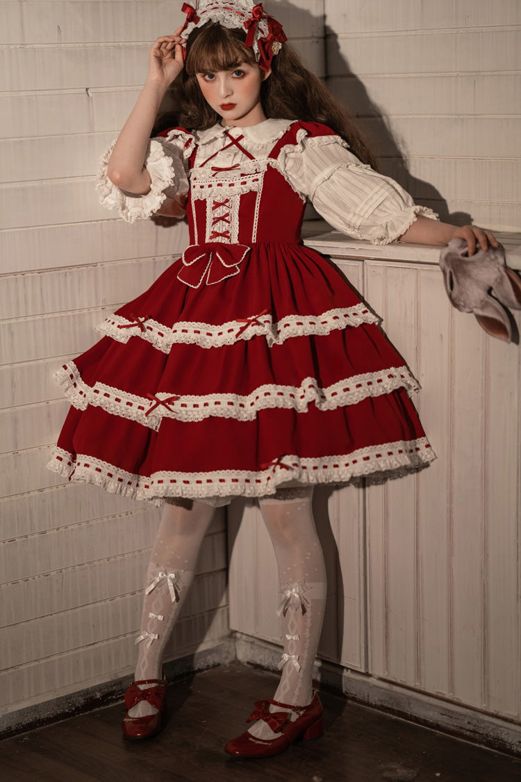 Sweet Lolita JSK - Antique Dolls Triple-layered, Red, Bow Detail - additional product view 4