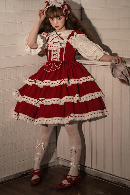 Sweet Lolita JSK - Antique Dolls Triple-layered, Red, Bow Detail - additional product view 4