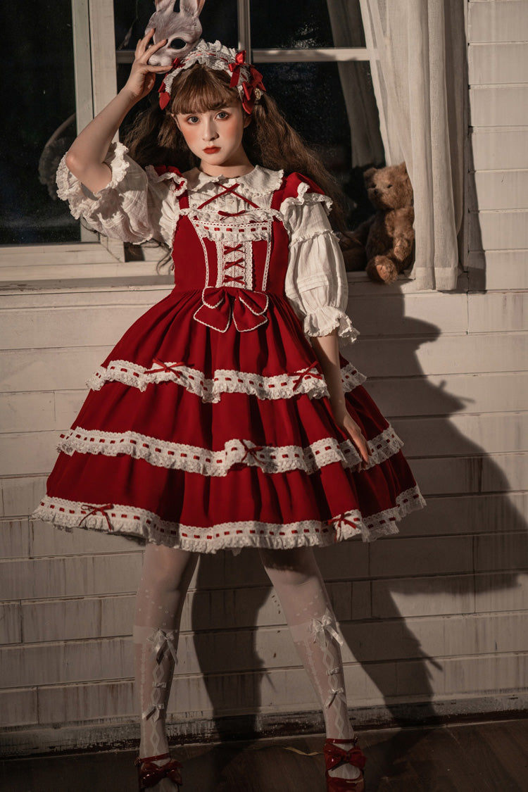 Sweet Lolita JSK - Antique Dolls Triple-layered, Red, Bow Detail - additional product view 5
