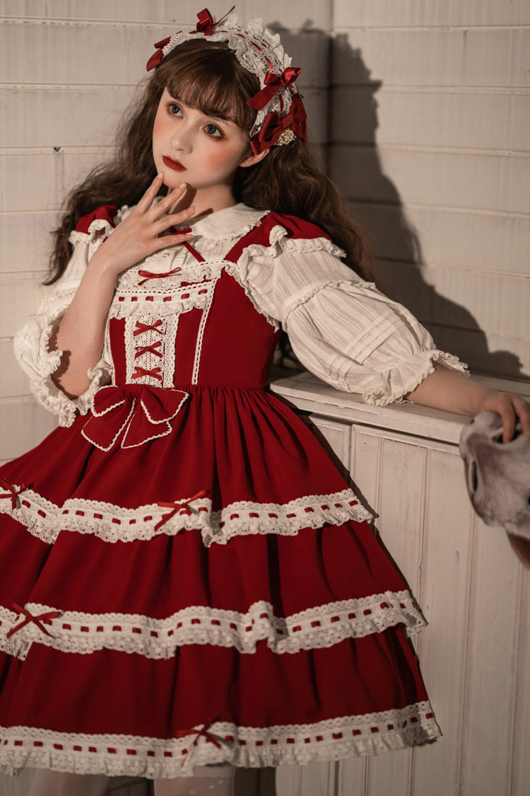 Sweet Lolita JSK - Antique Dolls Triple-layered, Red, Bow Detail - additional product view 6
