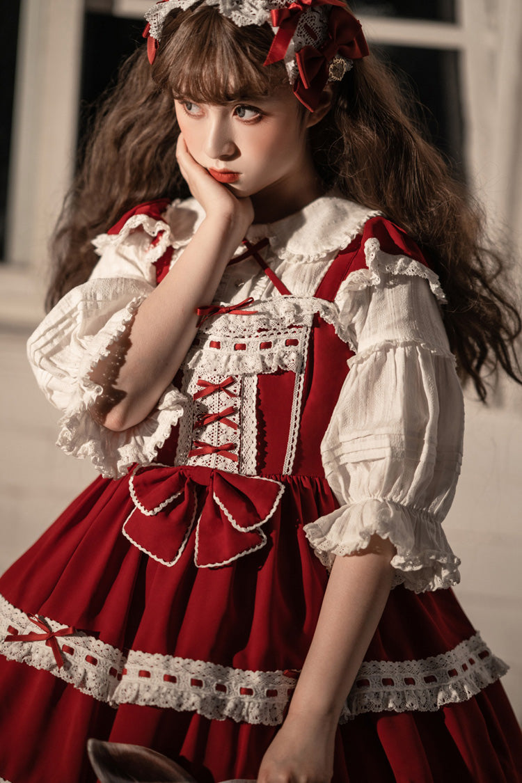 Sweet Lolita JSK - Antique Dolls Triple-layered, Red, Bow Detail - additional product view 7