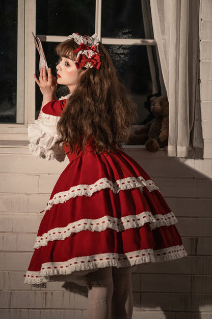 Sweet Lolita JSK - Antique Dolls Triple-layered, Red, Bow Detail - additional product view 8