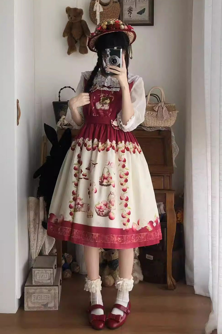 Sweet Lolita JSK - Apple Basket, Red, Bow Detail, Printed - Lolita Coordinate Dress - additional product view 2