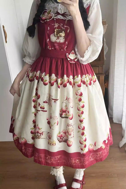 Sweet Lolita JSK - Apple Basket, Red, Bow Detail, Printed - Lolita Coordinate Dress - additional product view 4