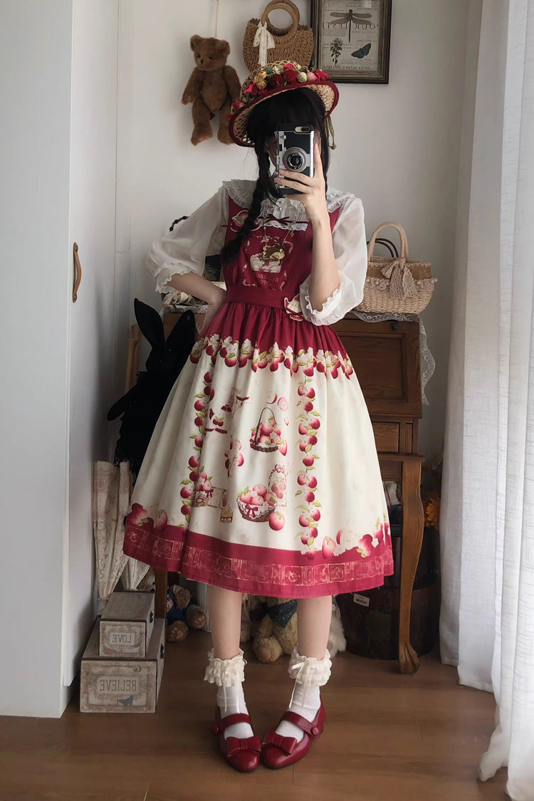 Sweet Lolita JSK - Apple Basket, Red, Bow Detail, Printed - Lolita Coordinate Dress - main product image