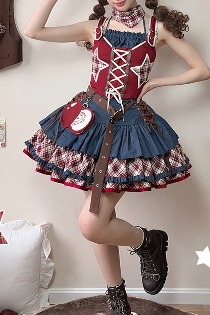 Sweet Lolita JSK - Apple Trap, 2 Colors, Layered, Lace-Up, Lace Trim - additional product view 3