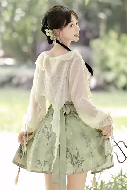 Sweet Lolita JSK - Bamboo Print Lace-up, Green, Lace Trim, Printed, Chinese-Inspired Style - additional product view 4