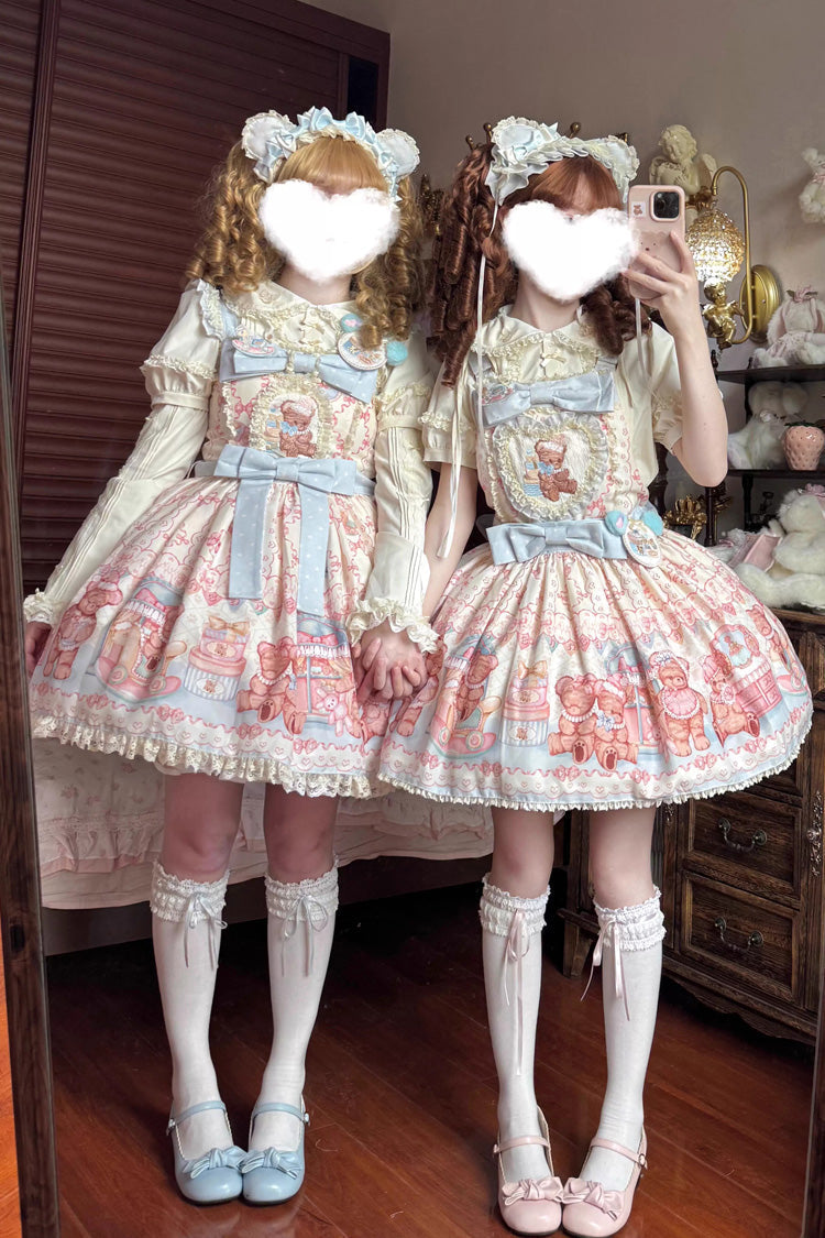 Sweet Lolita JSK - Bear Anniversary Celebration, 2 Colors, Ruffled, Printed, Bow Detail - additional product view 7