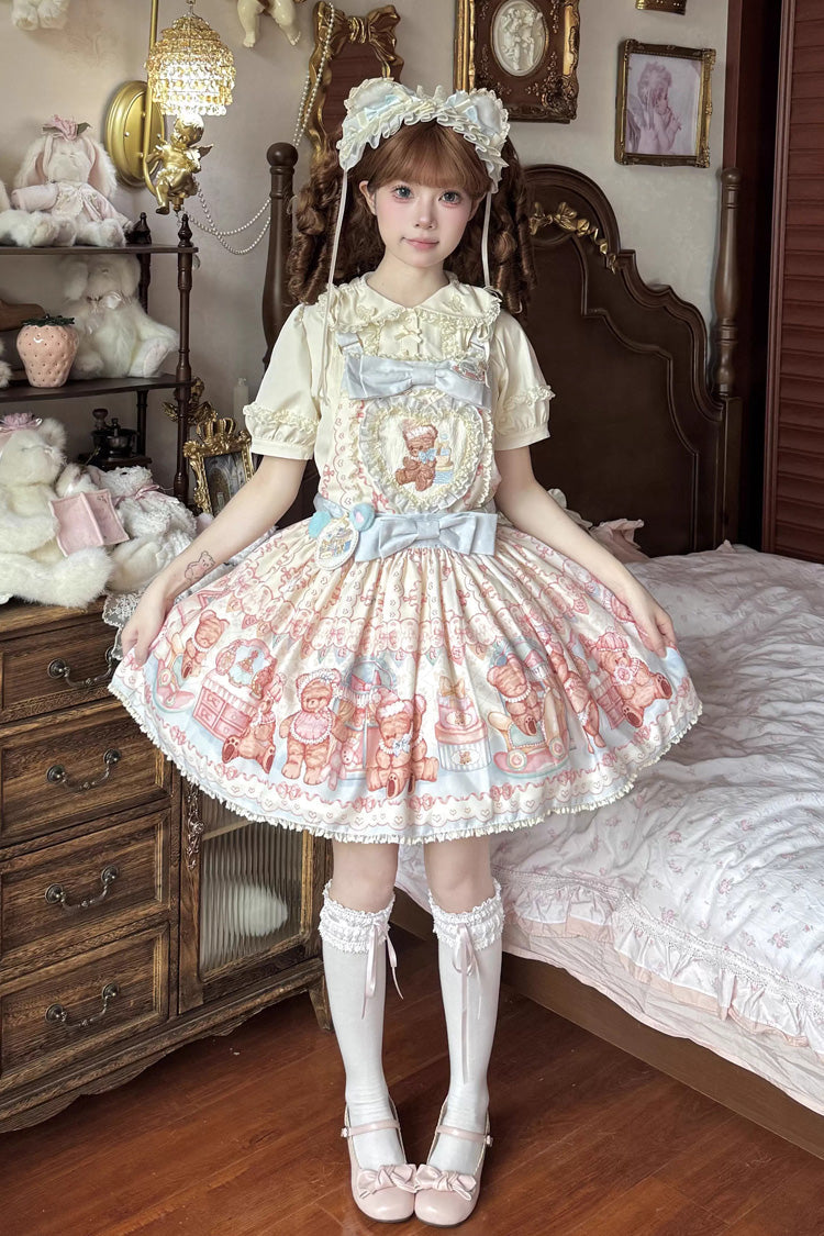Sweet Lolita JSK - Bear Anniversary Celebration, 2 Colors, Ruffled, Printed, Bow Detail - additional product view 9
