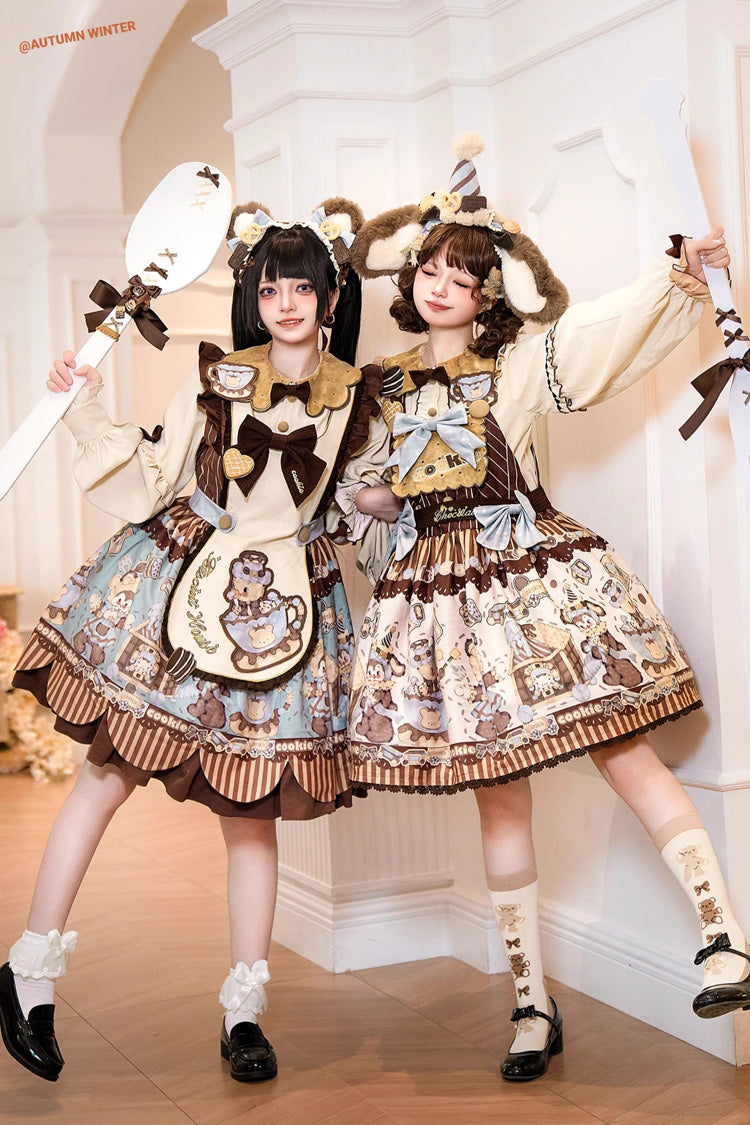 Sweet Lolita JSK - Bear Cookie, 2 Colors, Printed, Bow Detail - additional product view 3