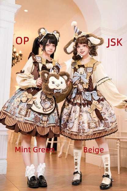 Sweet Lolita JSK - Bear Cookie, 2 Colors, Printed, Bow Detail - additional product view 4